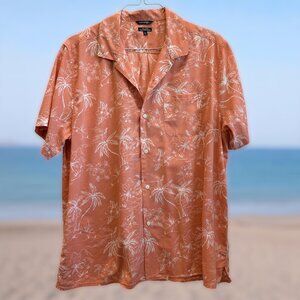 George Men’s XL Relaxed Fit Hawaiian Shirt – Orange White Tropical Print 2509020